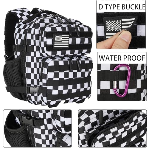 9L Mini Tactical Backpack for Men and Women Tactical Backpack Small for Hiking Small Tactical Bag Fitness Pack - color: Black and White Plaid