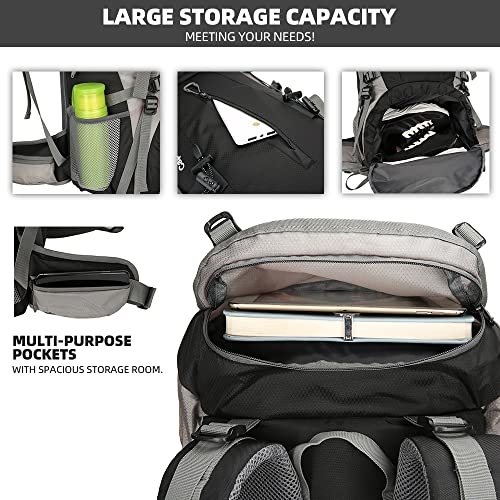 70L Camping Hiking Backpack with Rain Cover Waterproof Backpacking Backpack for Hiking Treeking Climbing Outdoor - color: Black