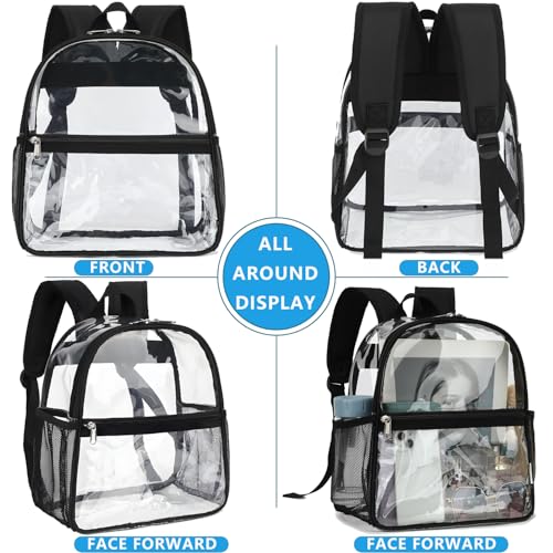 Fammart Clear Backpack Stadium Approved 12x6x12 - Kids & Small Adult Transparent Backpack for School, Work, Sports, Concerts - Clear Bag - color: Black