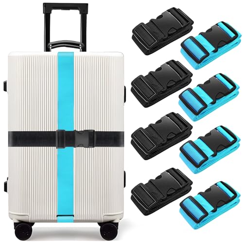 BILIONE 8 Pcs Luggage Straps, 79" Long Belts Keep Suitcase Secure While Traveling, TSA Approved Add a Bag Premium Accessory for Travel Bag Closure (4Pcs Black + 4Pcs Blue) - color: Black+Blue, size: 8Pcs