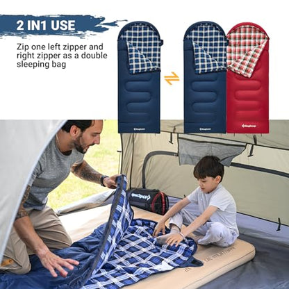 KingCamp 45°F Kids Sleeping Bag, Lightweight Waterproof & Compact Flannel Sleeping Bags Cold Weather & Warm Youth Essentials Gear Accessories for Camping, Fits 10-12 Children up to 4'7"-5'5" Tall - color: 8.6°F ~44.6°F Navy Left
