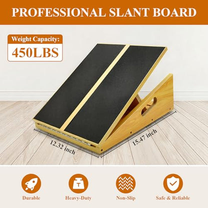Professional Wooden Slant Board, Adjustable Incline Board and Calf Stretcher, Slant Board for Calf Stretching, Balance Stretch Board