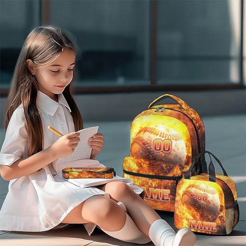 Boys Backpack Set, Personalized Baseball Backpacks for Kids, 17 Inch Toddler School Bag with Lunch Box and Pencil Case, Custom Sport Bookbags with Name - color: Color-1