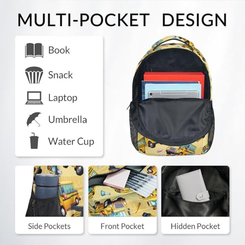 Kid Backpack Boys - School Bus Backpacks Set for Toddler - 3Pcs Bookbag with Lunch Bag and Pencil Pouch - School Bag for Kindergarten/Preschool/Elementary (17 Inch) - color: Yellow