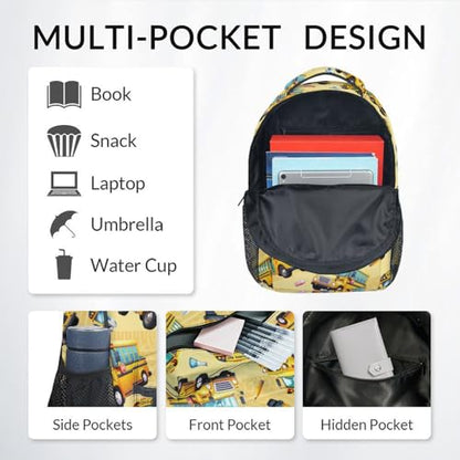 Kid Backpack Boys - School Bus Backpacks Set for Toddler - 3Pcs Bookbag with Lunch Bag and Pencil Pouch - School Bag for Kindergarten/Preschool/Elementary (17 Inch) - color: Yellow