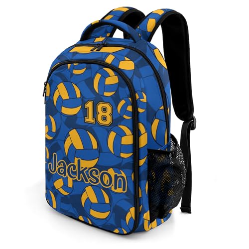 Blue Gold Volleyball Pattern Backpack Laptop Bag Bookbags Personalized Travel Daypack Bag for Man Woman Gifts - color: Blue Gold Volleyball Pattern