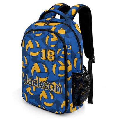 Blue Gold Volleyball Pattern Backpack Laptop Bag Bookbags Personalized Travel Daypack Bag for Man Woman Gifts - color: Blue Gold Volleyball Pattern