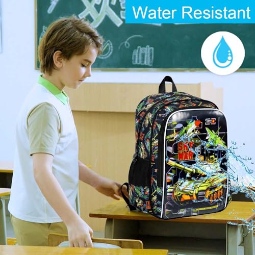 HPJGD 3PCS Tank Backpack for Kids, Water Resistant Boys Bookbag Set with Lunch Box, Cool School Bag for Elementary Preschool Toddler - Green Tank - color: Cool Uv Printed Mighty Tank Green