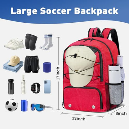 Soccer Backpack with Seperate Compartment, Water Resistant Sport Bags fit for Basketball, Volleyball, Football - color: Red 2.0