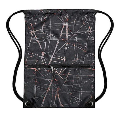 HOLYLUCK Drawstring Backpack Bag Sport Gym Sackpack - color: Metallic-black