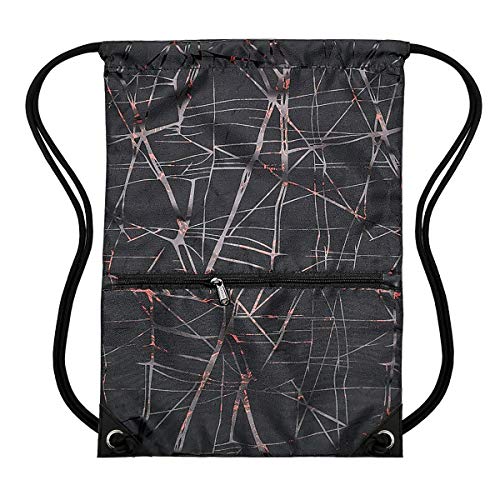 HOLYLUCK Drawstring Backpack Bag Sport Gym Sackpack - color: Metallic-black