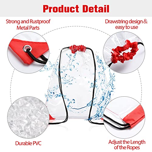 Riakrum 15 Pcs Clear Drawstring Bag Waterproof Small See Through PVC Drawstring Backpack for Stadium College Sport Event(Wine Red) - color: Wine Red