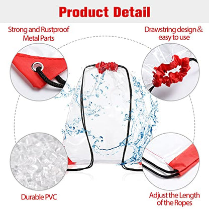 Riakrum 15 Pcs Clear Drawstring Bag Waterproof Small See Through PVC Drawstring Backpack for Stadium College Sport Event(Wine Red) - color: Wine Red