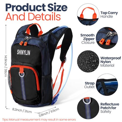 Shinylin 2 Pcs Kids Hydration Backpack with 1.5L Water Bladder Lightweight Kids Hiking Backpack Water Rucksack for Boys Girls Climbing Running - color: Blue, Black, style: Classic