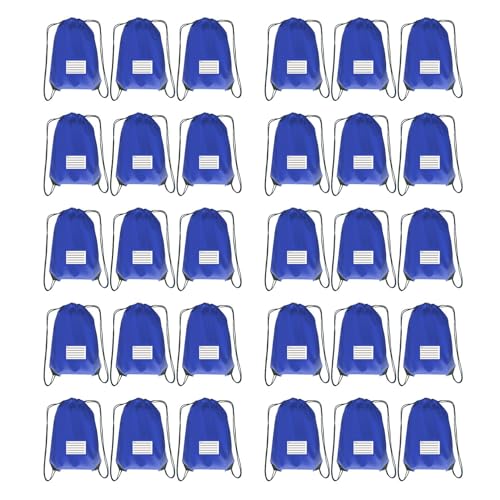 Drawstring Backpack Bulk 30 Packs Draw String Bags for Gym Sports Trip Pedestrianism Cinch Sack DIY for Women Men with Memo Card (royal blue) - color: Royal Blue