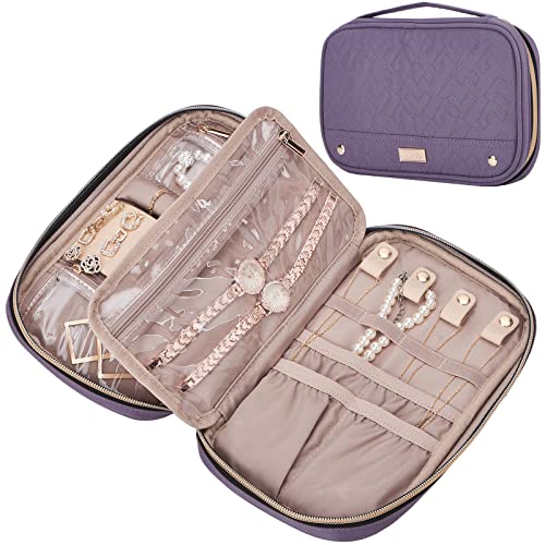 NISHEL Travel Jewelry Case Organizer, Tangle-Free Necklace Storage Bag | Stores necklaces, rings, earrings, bracelets and watches in a compact case for travel, vacations and daily use, Purple - color: Purple, size: Medium