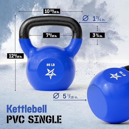 Yes4All Kettlebell, 5-100 LB Vinyl Coated Cast Iron Strength Training Kettlebells for Home Gym Exercises, Fitness, Full Body Workout Equipment, Push Ups, and Grip Strength - color: R. 85LB - Dark Blue, style: Vinyl Coated