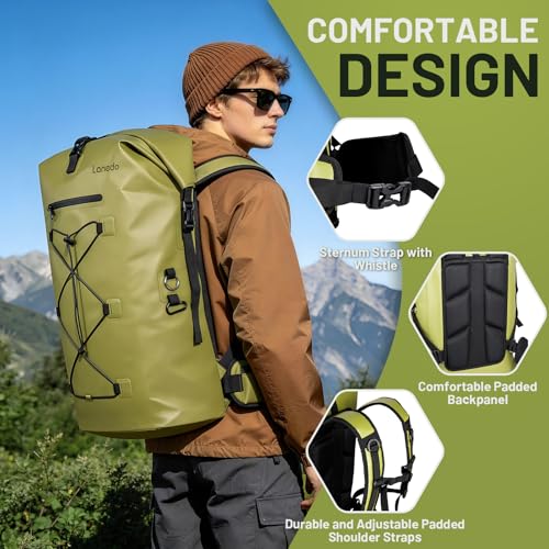 75L Dry Bag Waterproof Backpack Roll-Top Heavy Duty Dry Bag Cushioned Hiking Dry Pack for Kayaking Boating Paddle Fishing Boarding Rafting Travel Camping Beach Cruise Ship