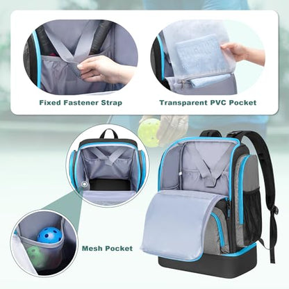 GOBUROS Pickleball Bags for Men Women, Pickleball Backpack for 4 Paddles with Shoe Compartment, Large Capacity Pickle Ball Equipment Bag, Grey - color: Grey