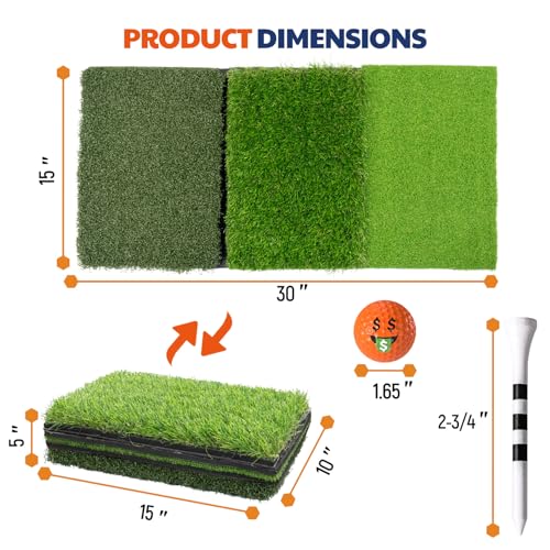 JAYA Golf Hitting Mat with Heavy Rubber Base, Foldable Golf Practice Mat for Indoor & Outdoor Training, Dual Turf Fairway & Rough Grass Mat for Swing, Chipping and Driving Practice - size: 30" x 15"