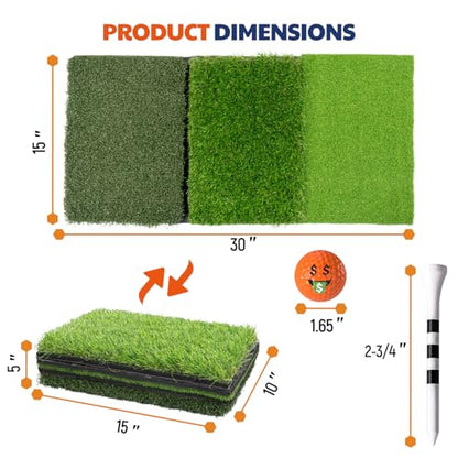 JAYA Golf Hitting Mat with Heavy Rubber Base, Foldable Golf Practice Mat for Indoor & Outdoor Training, Dual Turf Fairway & Rough Grass Mat for Swing, Chipping and Driving Practice - size: 30" x 15"