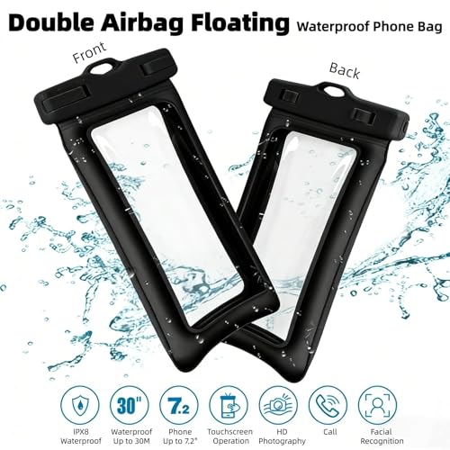 Waterproof Backpack 20L, Roll Top Closure Dry Bag Water Proof Black, Lightweight Floating Dry Bag for Kayaking Boating Hunting, Durable Hiking Backpack with IPX8 Waterproof Phone Pouch-Black, 7" - color: Black dry bag 20L + Phone pouch 7"