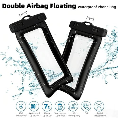 Waterproof Dry Bag 10L, Roll Top Closure Black Water Proof Backpack, Heavy Duty Hunting Backpack, Durable Floating Dry Bag for Kayaking Boating Hiking with 7" Black IPX8 Waterproof Phone Case - color: Black dry bag 10L + Phone pouch 7"