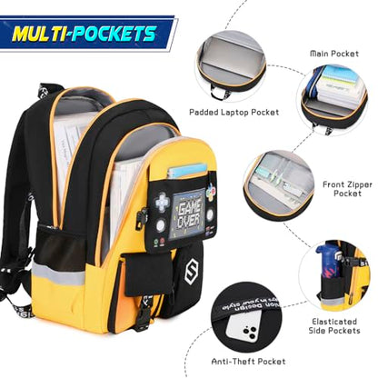 Scothen Boys Backpack, Cool Luminous School Backpacks for Boys with Lunch Bag Pencil Case, Kids Backpack Kindergarten Elementary Middle School Book Bags for Teen Boy Children with USB Charging Port - color: Yellow