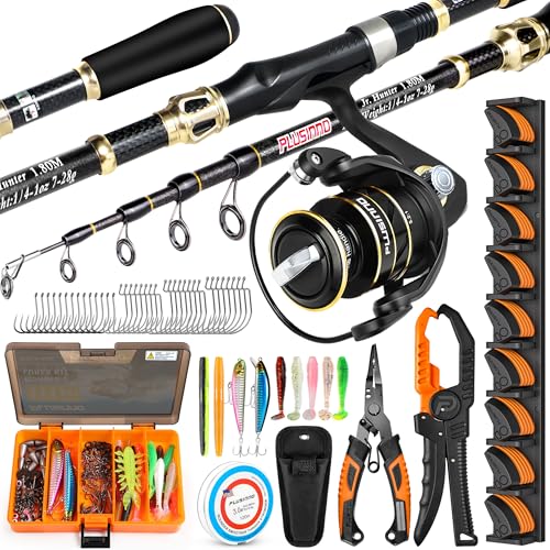 PLUSINNO Fishing Gear,Full Fishing Pole kit Include Fishing Rod and Reel Combo, Tackle Box with Fishing Lures, Fishing Accessories, Fishing Pliers,Fishing Gifts for Men with Fishing Tool Kit - style: Orange Fishing Combo With Fishing Rod Holder