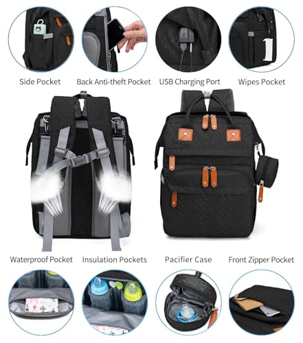 KABAQOO Diaper Bag Backpack with Detachable Changing Station, Large Capacity Baby Diaper Bags for Boys & Girls, Baby Registry Search Stuff & Shower Gifts, Newborn Essentials Must Haves, Black-2s - color: Black-2s