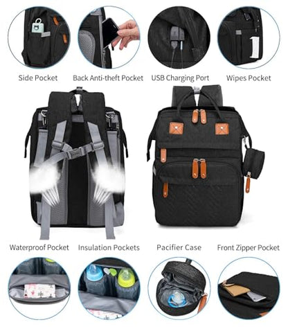 KABAQOO Diaper Bag Backpack with Detachable Changing Station, Large Capacity Baby Diaper Bags for Boys & Girls, Baby Registry Search Stuff & Shower Gifts, Newborn Essentials Must Haves, Black-2s - color: Black-2s