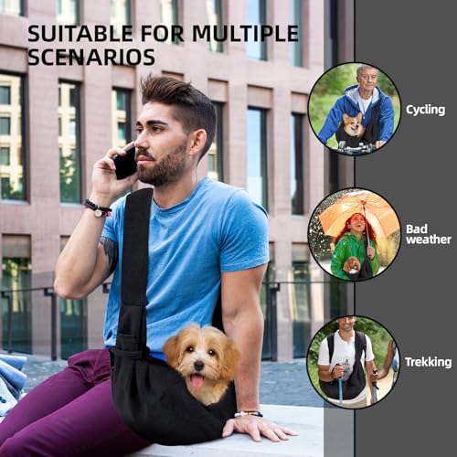 Dog Carrier Sling - Reversible Puppy Carrier Purse with Storage Pocket, Hand-Free Dog Sling Carrier for Carry Small Dogs and Cats, Travel Safety Harness, Dog and Cat Harness(Black) - color: Black