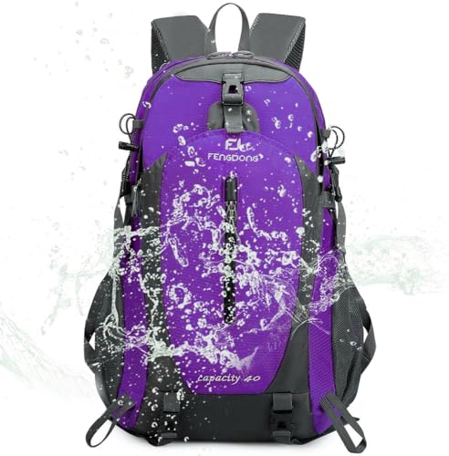 FENGDONG 40L Waterproof Lightweight Outdoor Daypack Hiking,Camping,Travel Backpack for Women Men Purple - color: A6-purple