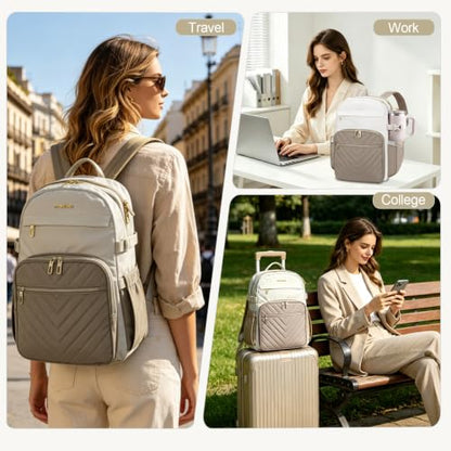 VANKEAN Laptop Backpack for Women (BEIGE-KHAKI, 15.6 Inch) - color: Beige-khaki, size: 15.6 Inch