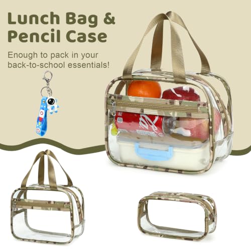 ACESAK Clear Backpack for Boys Girls - 3 Pcs Clear Heavy Duty with Lunch Bag - See Through Backpack Stadium Approved for Kids Middle High College School (Khaki Camouflage) - color: Khaki Camouflage