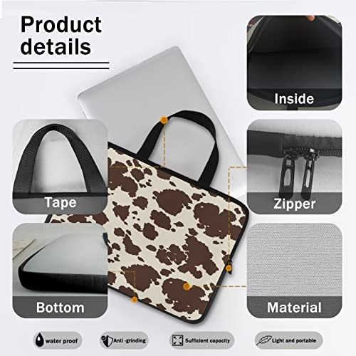Cow Hide Print Brown Stripe Laptop Cases & Sleeves, Women's Computer Tote Bag for 10" 12" 13" 15" 17 inch Tablet/Notebook/Reader, Carrying Sleeve Handbag with Handle - color: Cow Hide Print Brown Stripe, size: 10 Inch