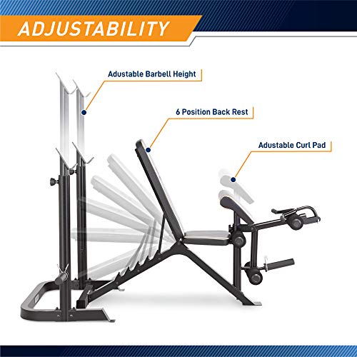 Marcy Olympic Workout Bench for Home Gym Strength Training Equipment with Preacher Curl Pad and Weight Rack Storage, White/Black - style: Two-piece