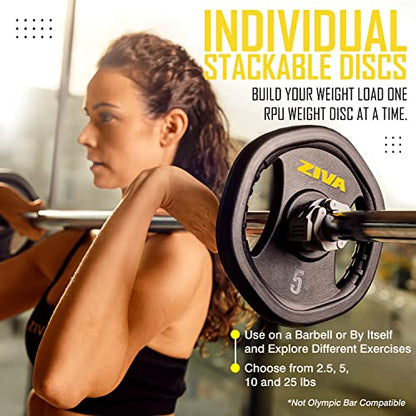 ZIVA 35lb Studio Barbell Weight Set – Adjustable Home Gym Kit with Standard Rubber Urethane Plates, 5' Chrome Bar (1.18" diam) & Collars | Extra Plates Not Included - size: Pair - 5lb Discs