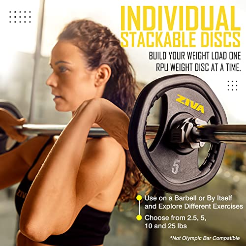 ZIVA 35lb Studio Barbell Weight Set – Adjustable Home Gym Kit with Standard Rubber Urethane Plates, 5' Chrome Bar (1.18" diam) & Collars | Extra Plates Not Included - size: Pair - 10lb Discs