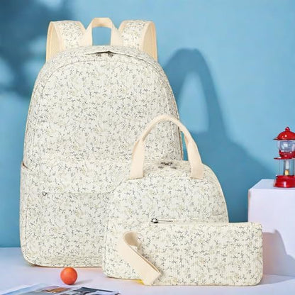 LEDAOU Backpack for Girls School Bag Kids Bookbag Teen Backpack Set Daypack with Lunch Bag and Pencil Case | Kids - color: Beige-flower