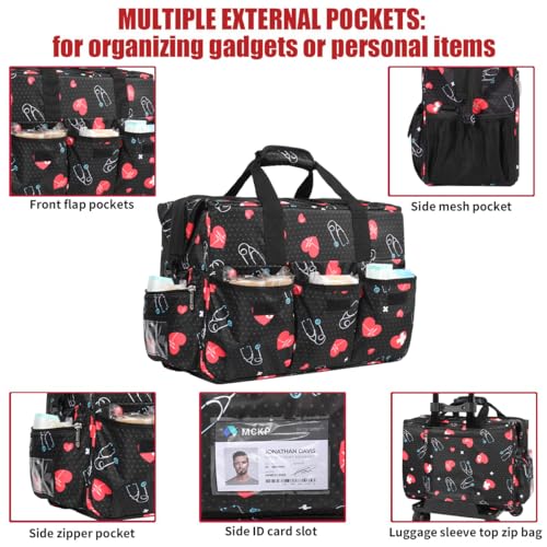 Nurse Rolling Medical Duffle Bag Work Nursing Clinical Home Health Cna Nr Gift Carry On Bag Wheel Doctor Emt Ems Healthcare (black and red) - color: black and red