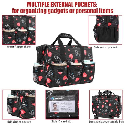 Nurse Rolling Medical Duffle Bag Work Nursing Clinical Home Health Cna Nr Gift Carry On Bag Wheel Doctor Emt Ems Healthcare (black and red) - color: black and red