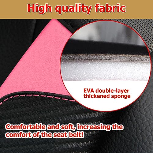 AUCELI 2PCS Car Seat Belt Cover, Carbon Fiber Seatbelt Shoulder Strap Covers, Breathable Leather Soft Harness Pad Protect Your Neck and Shoulder Compatible with Cars - color: Black/Pink