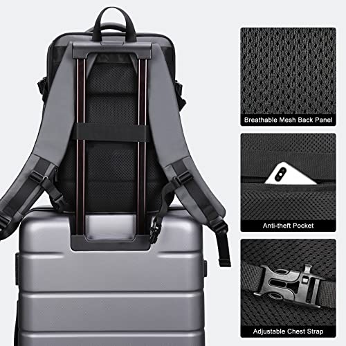 HOMIEE 40L Expandable Carry on Backpack Fit 15.6 Inch Laptop with USB Charging Port for Business Weekender, TSA Approved Personal Item Travel Backpack Waterproof Luggage Suitcase - color: Grey