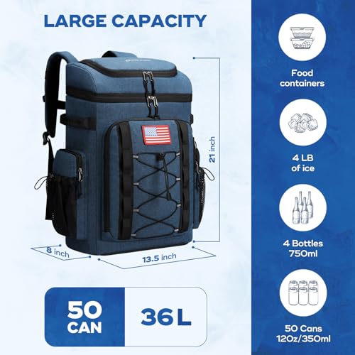 Maelstrom 35/50 Can Insulated Backpack Cooler, Leakproof Soft Lunch Ice Bag - color: Blue, size: 50 Can