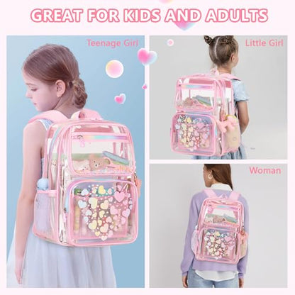 MOONBABY Clear Backpack for School Girls, Heavy Duty TPU Transparent Backpack Stadium Events Approved, Clear Bookbag - color: Pink