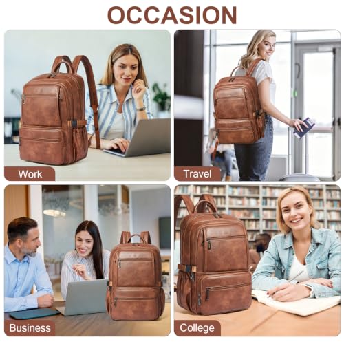 Shrrie 17 Inch Laptop Backpack Purse for Women with Giant Tumbler Holders | Vegan Leather Backpack with Large Water Bottle Pocket,Work Travel Business College Teacher Nurse,35L Large Capaity - color: Brown