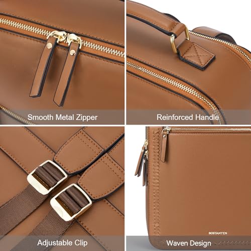 BOSTANTEN Leather Backpack 15.6 inch Laptop Bag Travel Casual Computer Backpack College Business Work Shoulder Bags with Trolley Sleeve for Women Men Brown - color: Brown