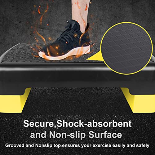 Height-Adjustable 4''-6'' Step Aerobics Platform Fitness Equipment Stepper Trainer Exercise Step Platform with 2 Riser