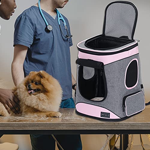 Petsfit Dog Backpack Carrier with Upgrade Waist Cushion Design to Better Fit the Waist, Suitable for Small and Medium Dogs Cats, and Rabbits up to 18 Pounds - color: aPink